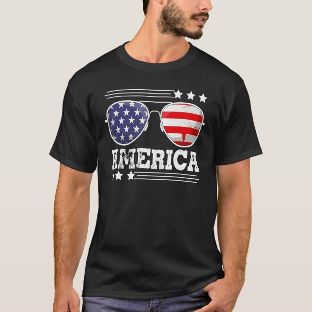 Camiseta American Patriotic Sunglasses 4th of July USA Flag (Anverso)