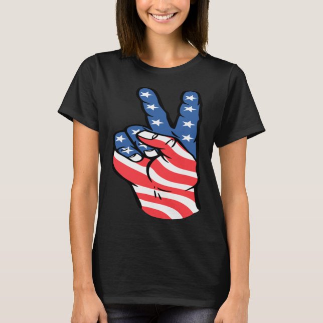 Camiseta American Peace Flag  Patriotic 4th of July Hand Si (Anverso)
