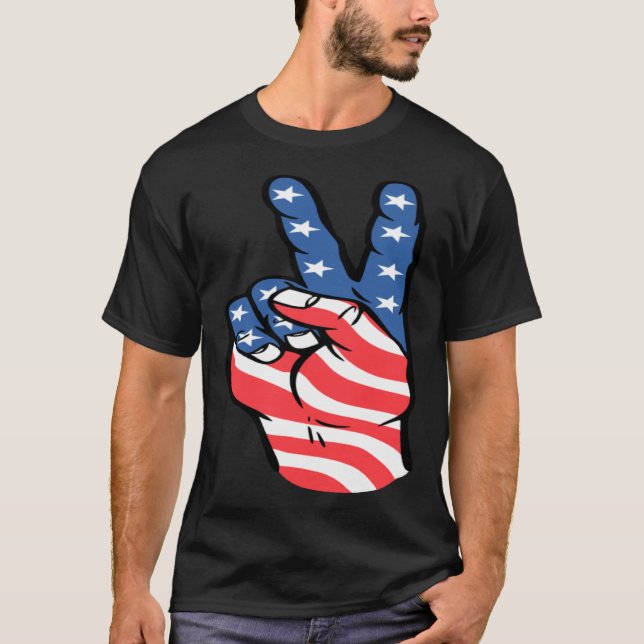 Camiseta American Peace Flag  Patriotic 4th of July Hand Si (Anverso)
