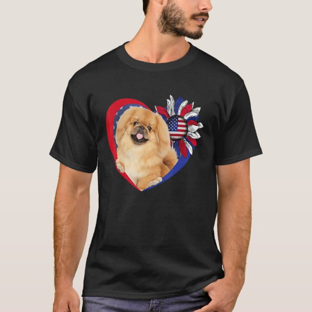 Camiseta American Pekingese Dog Heart 4th Of July USA Flag  (Anverso)