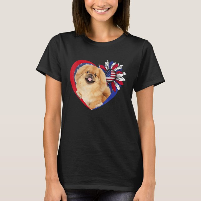 Camiseta American Pekingese Dog Heart 4th Of July USA Flag  (Anverso)