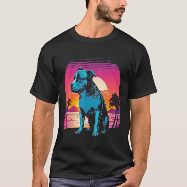Camiseta American Pit Bull Terrier Retro 80s Style Sunset (Anverso)