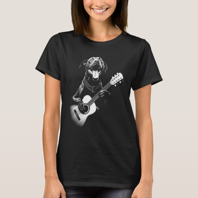 Camiseta American Pitbull Tocando Guitarra - Divertido Guit (Anverso)