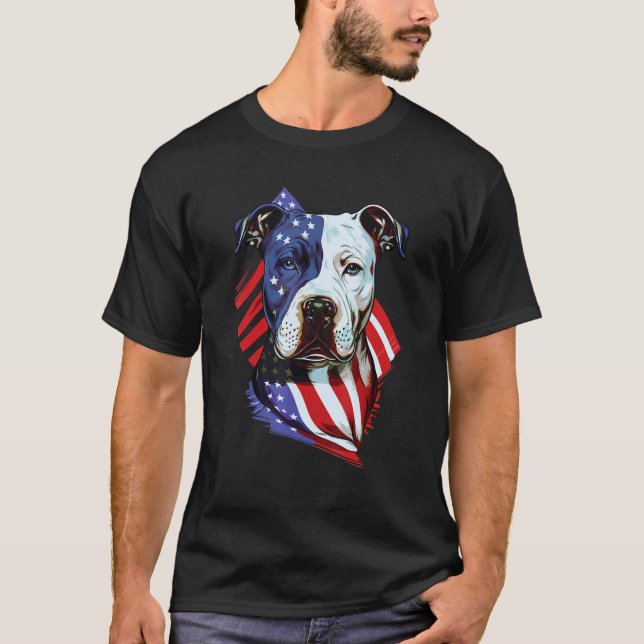 Camiseta American Pitbull with American Flag Illustration (Anverso)
