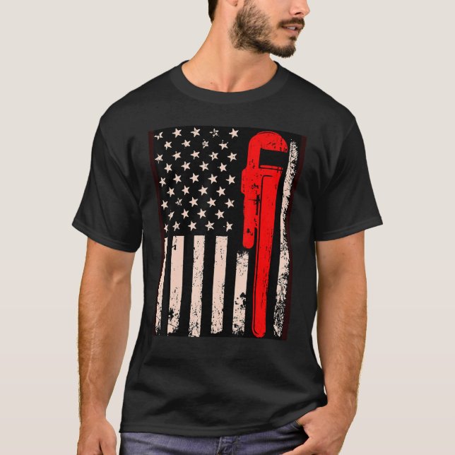 Camiseta American Plumber Flag Patriotic Plumbing Wrench Pi (Anverso)