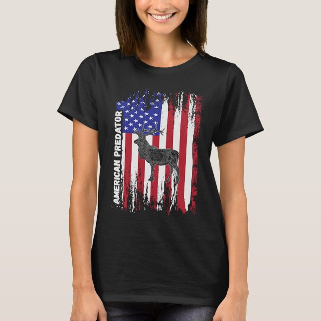 Camiseta American Predator Patriotic American Flag ELK Hunt (Anverso)