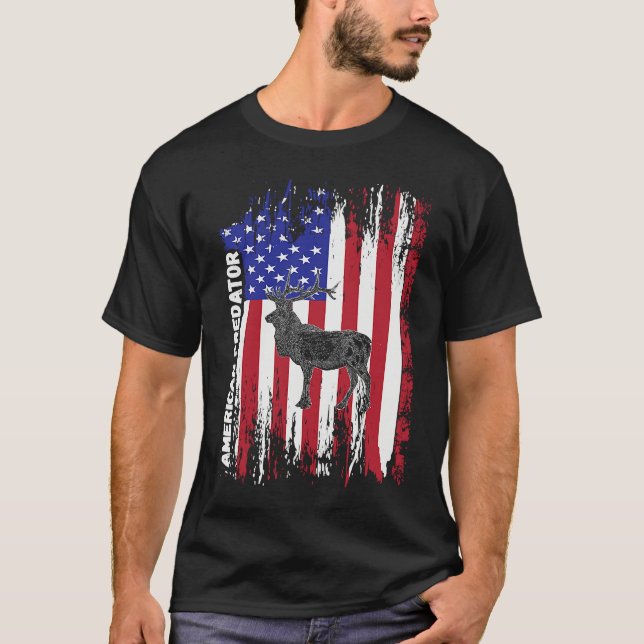 Camiseta American Predator Patriotic American Flag ELK Hunt (Anverso)