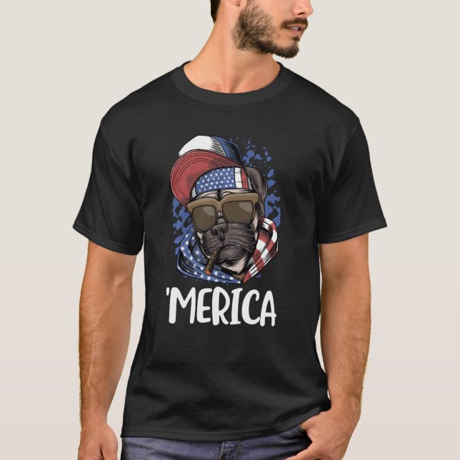 Camiseta American Pug Usa 4 de Julio Azul Blanco Rojo Patri (Anverso)