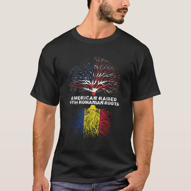Camiseta American Raised With Romanian Roots (Anverso)