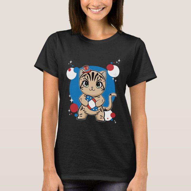 Camiseta American Shorthair Cat With Football 4th Of July (Anverso)