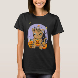 Camiseta American Shorthair Cat With Pumpkin Halloween