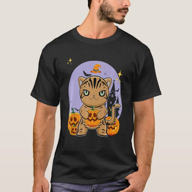 Camiseta American Shorthair Cat With Pumpkin Halloween (Anverso)