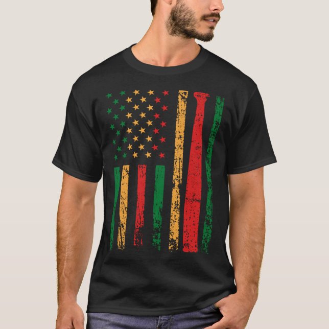 Camiseta American Sports Flag Black History Month Baseball  (Anverso)