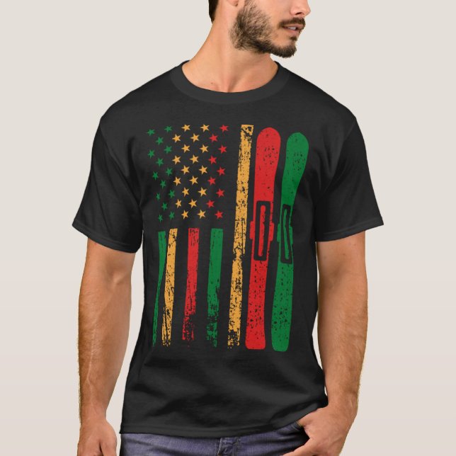 Camiseta American Sports Flag Black History Month Snow Skii (Anverso)