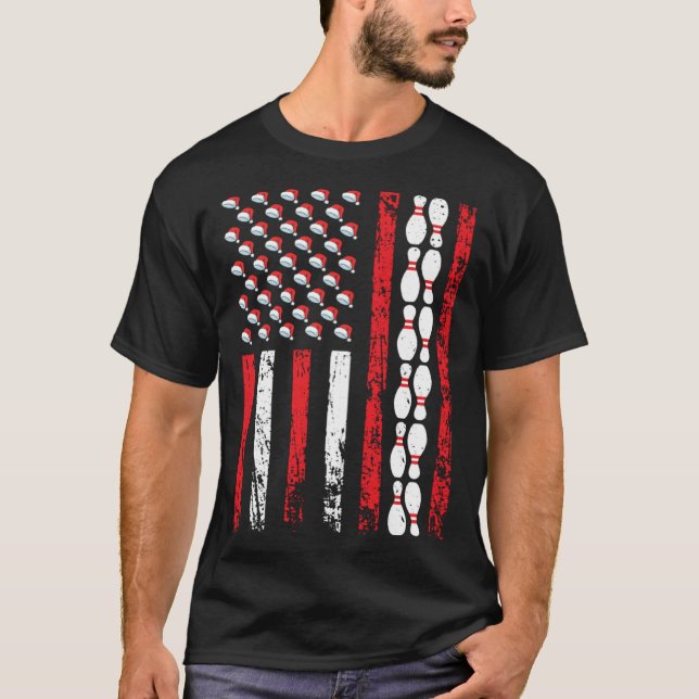 Camiseta American Sports Flag Christmas Bowling Pins Athlet (Anverso)