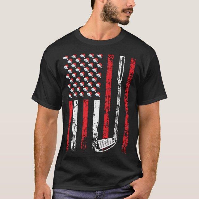 Camiseta American Sports Flag Christmas Santa Hat Golf Club (Anverso)