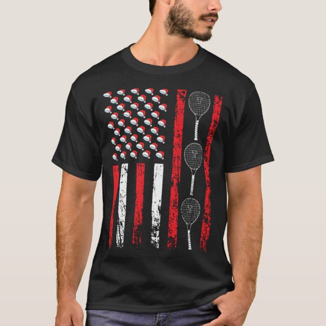 Camiseta American Sports Flag Christmas Tennis Racket Athle (Anverso)