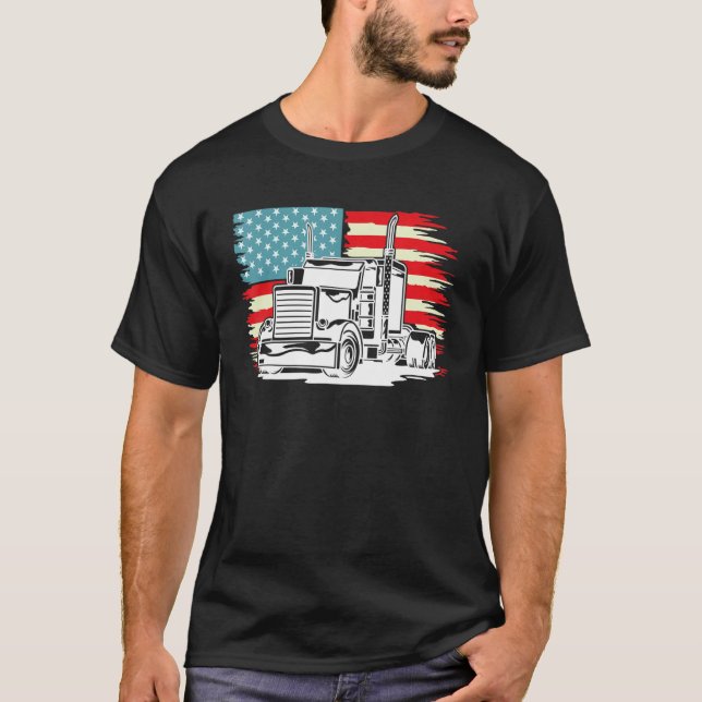 Camiseta American Truck Driver Patriotic US Flag Semi Trail (Anverso)