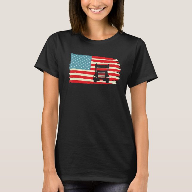 Camiseta American Truck Driver Patriotic US Flag Semi Trail (Anverso)