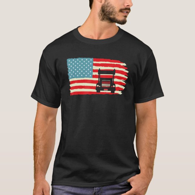 Camiseta American Truck Driver Patriotic US Flag Semi Trail (Anverso)