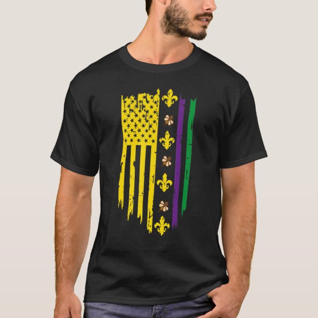 Camiseta American US Flag Crawfish Funny Mardi Gras Carniva (Anverso)