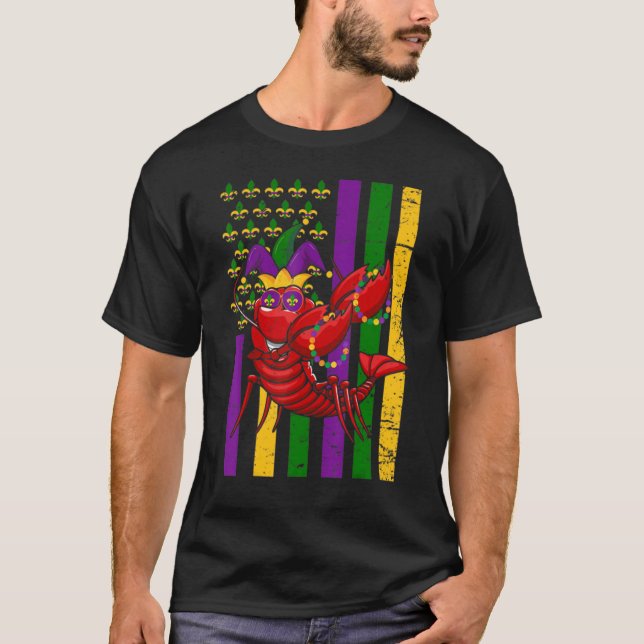 Camiseta American US Flag Crawfish Funny Mardi Gras Carniva (Anverso)