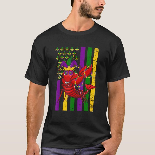 Camiseta American US Flag Crawfish Funny Mardi Gras Carniva (Anverso)
