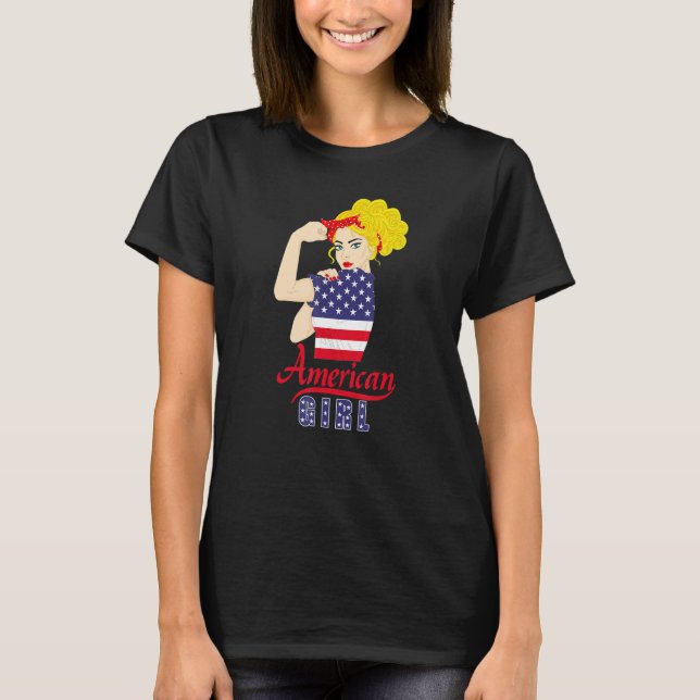 Camiseta American US Flag Girl Happy Labor Day Shirt Messy  (Anverso)