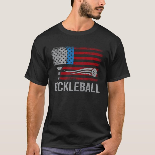 Camiseta American US Flag Pickleball Player Paddleball 4th  (Anverso)
