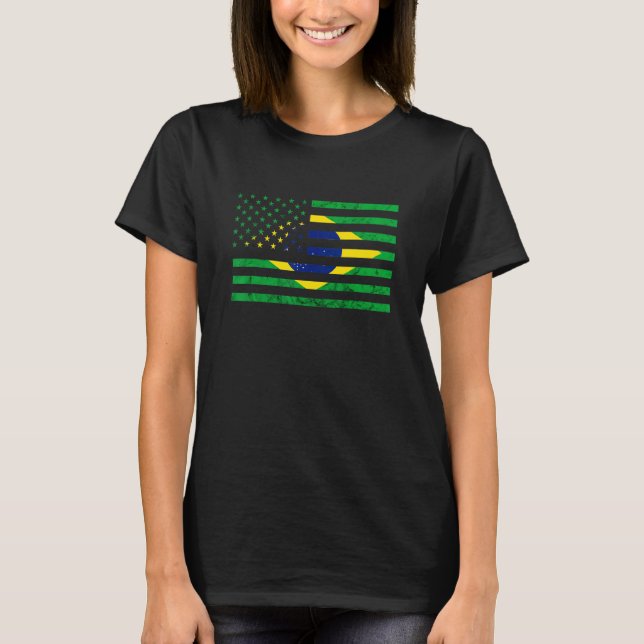 Camiseta American USA Brazil Flag Brazilian Roots Brasilian (Anverso)
