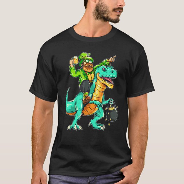 Camiseta American USA Irish Flag St Patricks Day And T-Rex (Anverso)