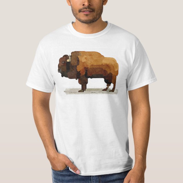 Camiseta americana de la acuarela del búfalo (Anverso)