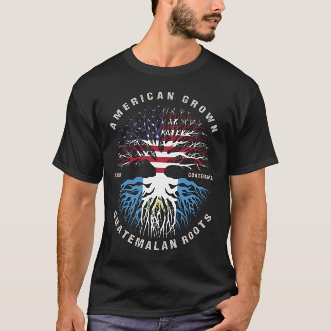 Camiseta Americano crece raíces guatemaltecas bandera de Gu (Anverso)