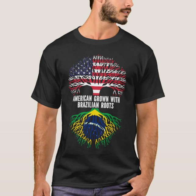 Camiseta Americano crecido con raíces brasileñas bandera de (Anverso)