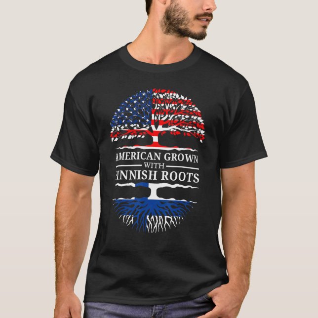 Camiseta Americano Crecido Con Raíces Finlandesas Árbol De  (Anverso)