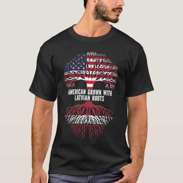 Camiseta Americano crecido con raíces letonas Bandera de Es (Anverso)