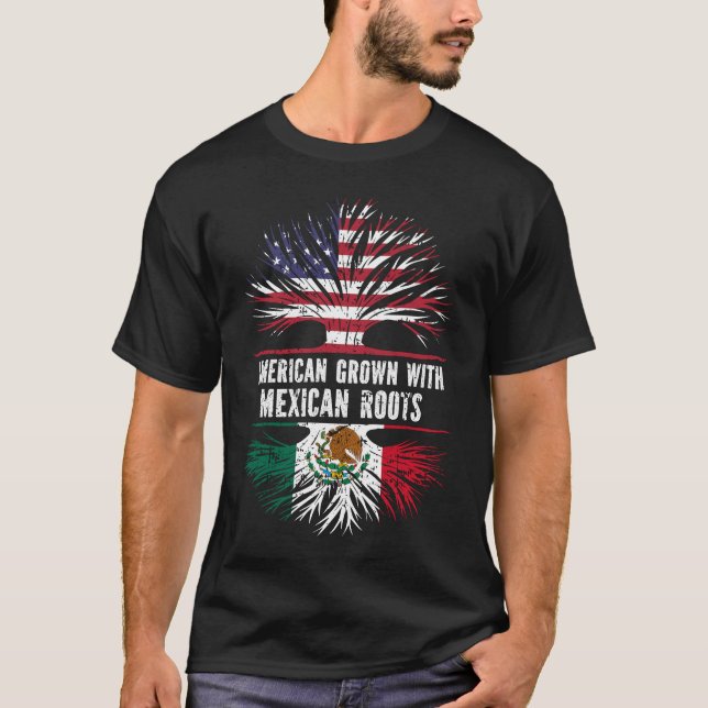 Camiseta Americano crecido con raíces mexicanas bandera de  (Anverso)