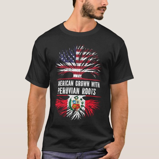 Camiseta Americano crecido con raíces peruanas bandera de E (Anverso)