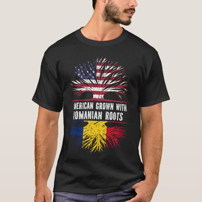 Camiseta Americano crecido con raíces rumanas bandera de EE (Anverso)