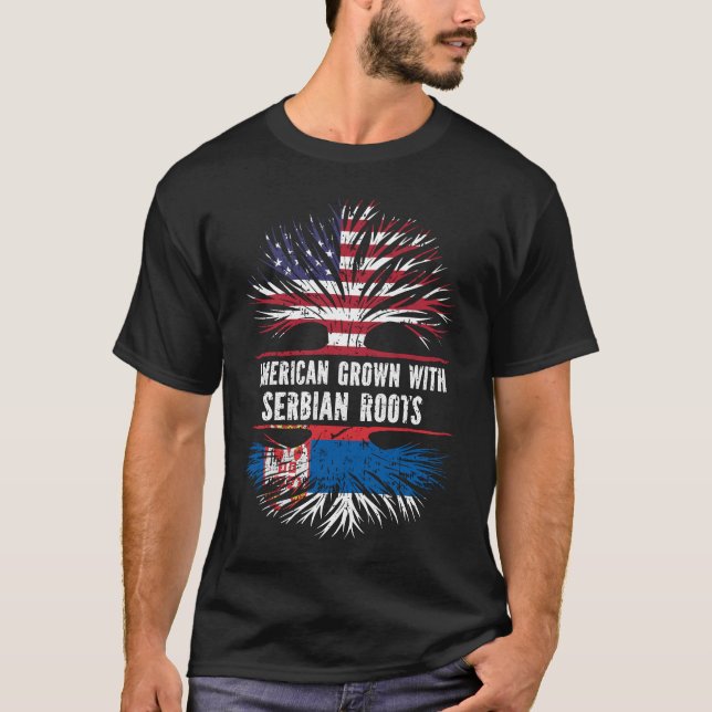 Camiseta Americano crecido con raíces serbias bandera de EE (Anverso)