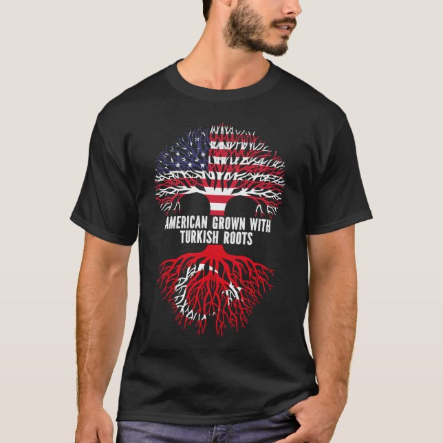Camiseta Americano crecido con raíces turcas bandera de EEU (Anverso)