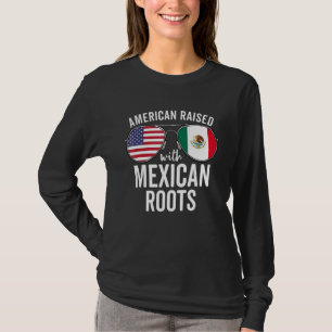 Camiseta Americano Criado Con Raíces Mexicanas Bandera De E