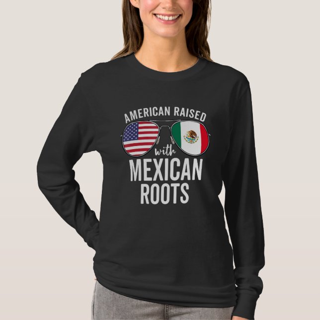 Camiseta Americano Criado Con Raíces Mexicanas Bandera De E (Anverso)