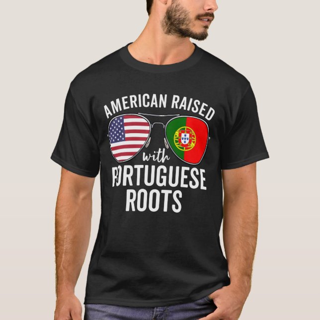 Camiseta Americano Criado Con Raíces Portuguesas, Portugal  (Anverso)