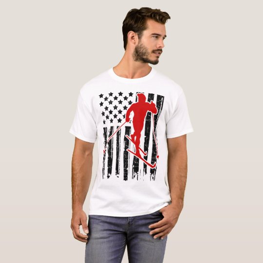 CAMISETA AMERICANO DE LA BANDERA DEL ESQUÍ, ESQUÍ, ESQUÍ,