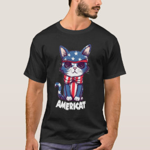 Camiseta Americat Cute Cat 4 de Julio Hombres Mujeres
