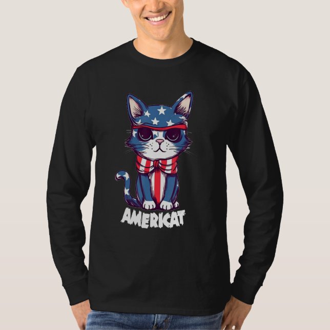 Camiseta Americat Cute Cat  4th of July Men Women (Anverso)