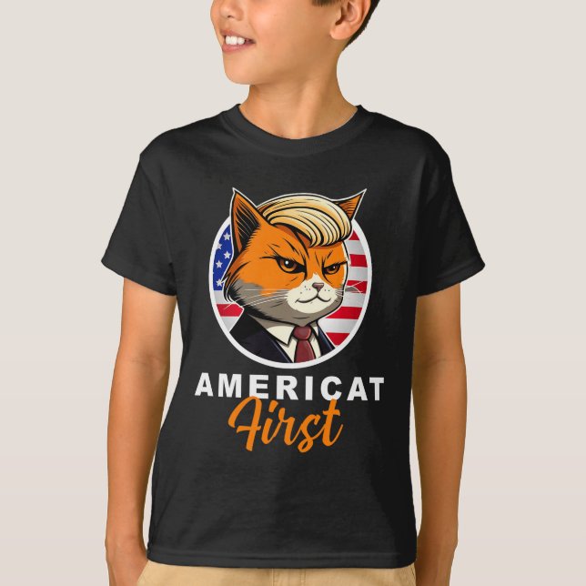 Camiseta Americat First Funny Patriot America Cats Presiden (Anverso)