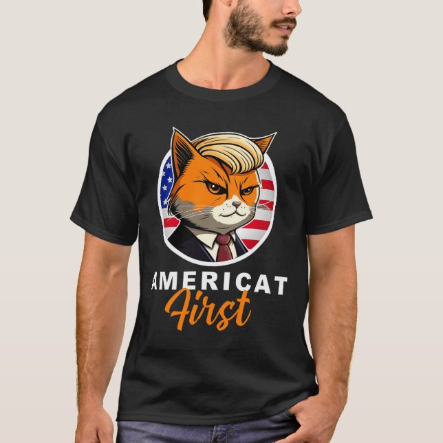 Camiseta Americat First Funny Patriot America Cats Presiden (Anverso)
