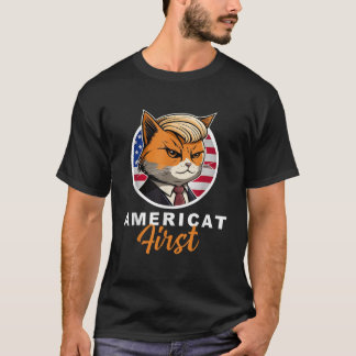 Camiseta Americat First Funny Patriotic America Cat Preside